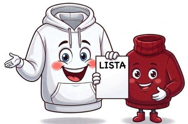 Felpa e lupetto che tengono in mano una lista vuota